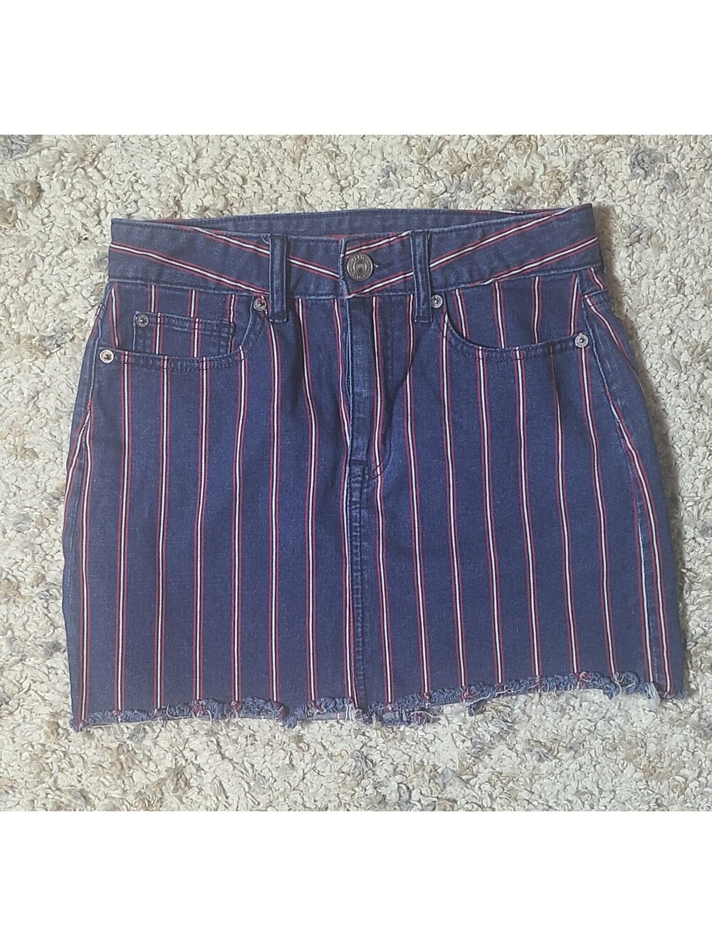 American Eagle Women's Striped Denim Mini Skirt, Size 2 Regular
